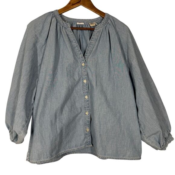 Levi's Balloon Sleeve Denim Chambray Top Womens L Western Rodeo Cowgirl - Picture 1 of 8